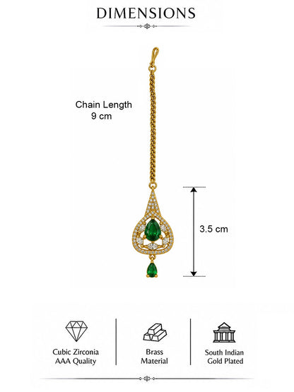 South Indian Gold Plated Green AD Maang Tikka for Women