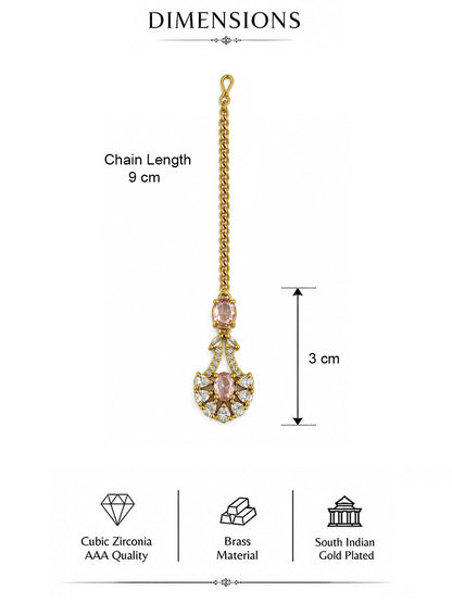 South Indian Gold Plated Pink AD Maang Tikka for Women