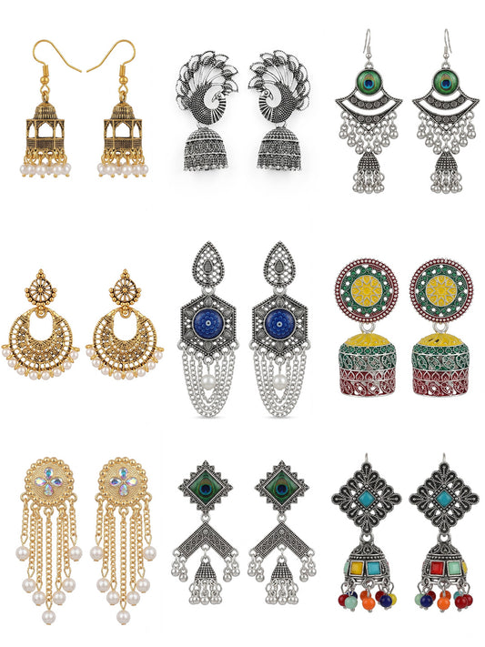 Set of 9 Jhumka Earrings for Women