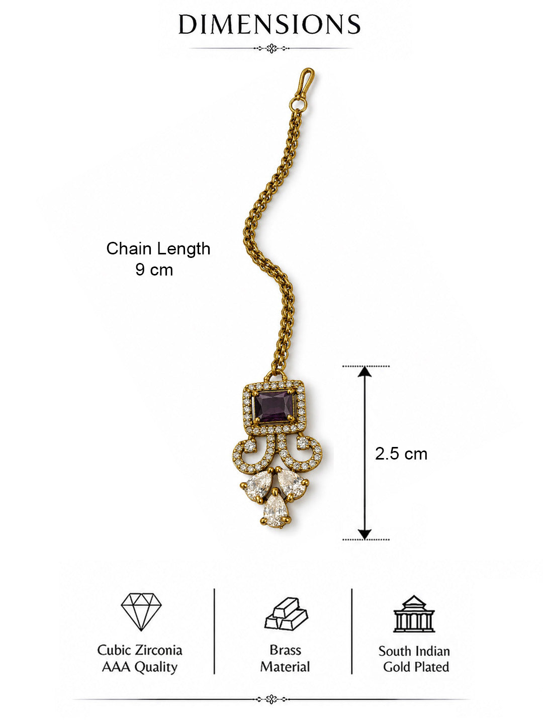 Antique Gold Plated Purple Maang Tikka for Women