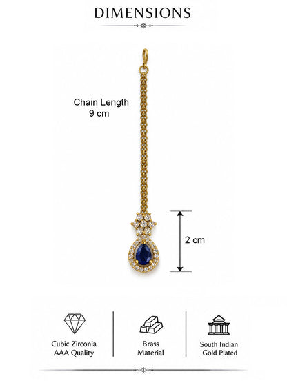 South Indian Gold Plated Blue AD Maang Tikka for Women