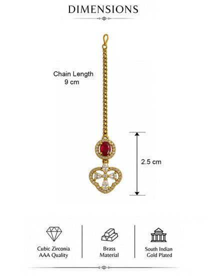 South Indian Gold Plated Red AD Maang Tikka for Women