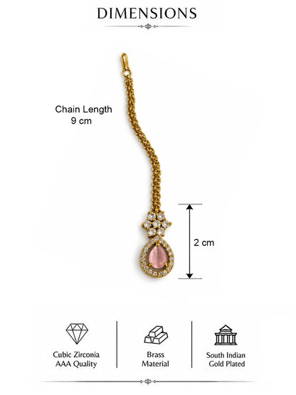 South Indian Gold Plated Pink AD Maang Tikka for Women