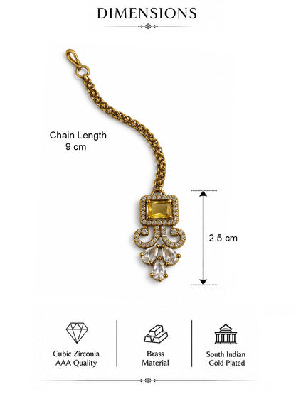 Antique Gold Plated Yellow Maang Tikka for Women