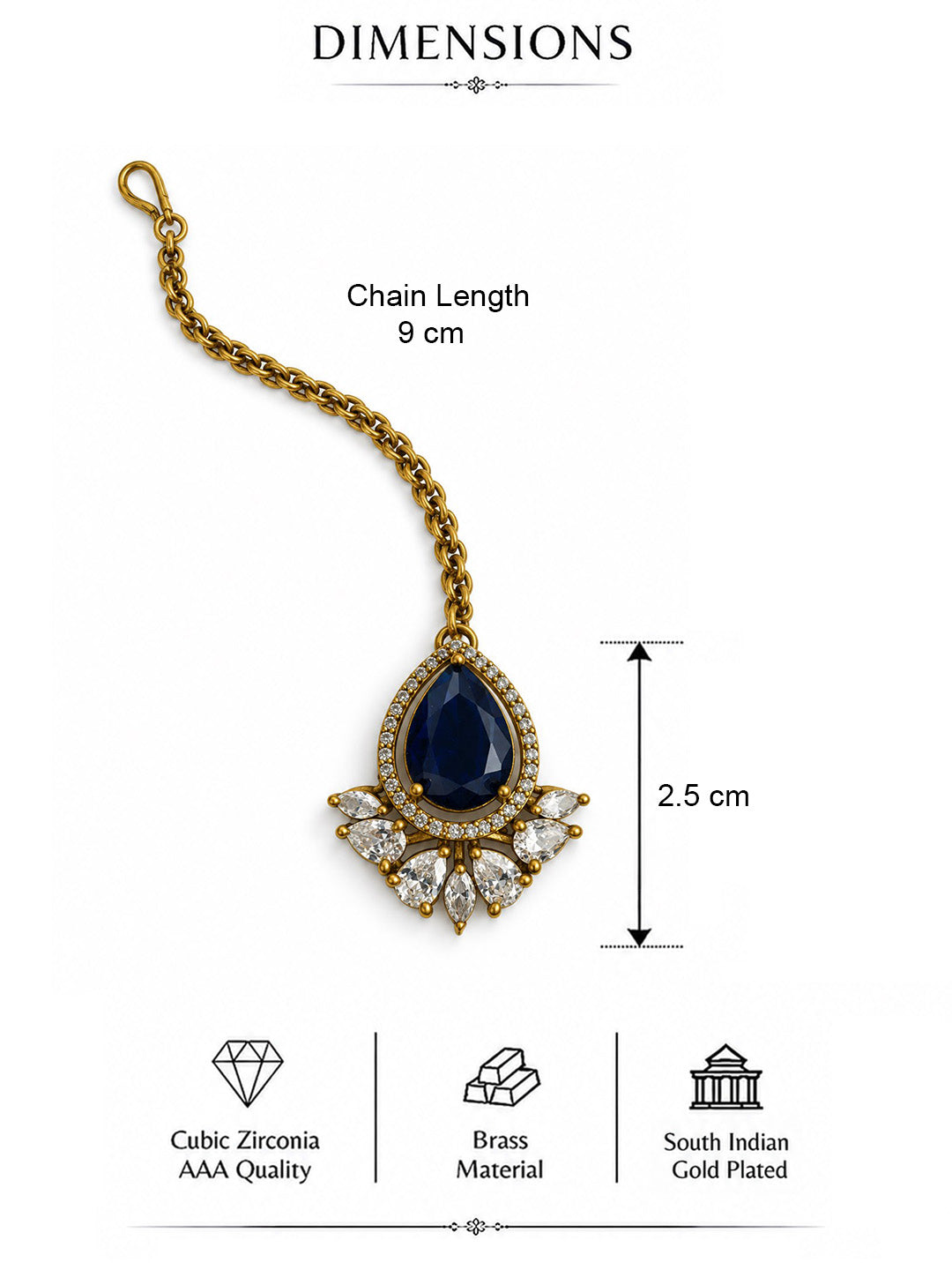 Antique Gold Plated Blue Maang Tikka for Women