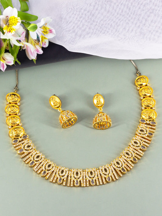 Gold Plated American Diamond Temple Jewellery Set