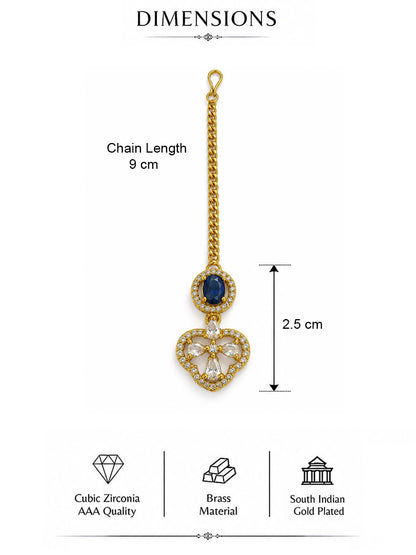 South Indian Gold Plated Blue AD Maang Tikka for Women