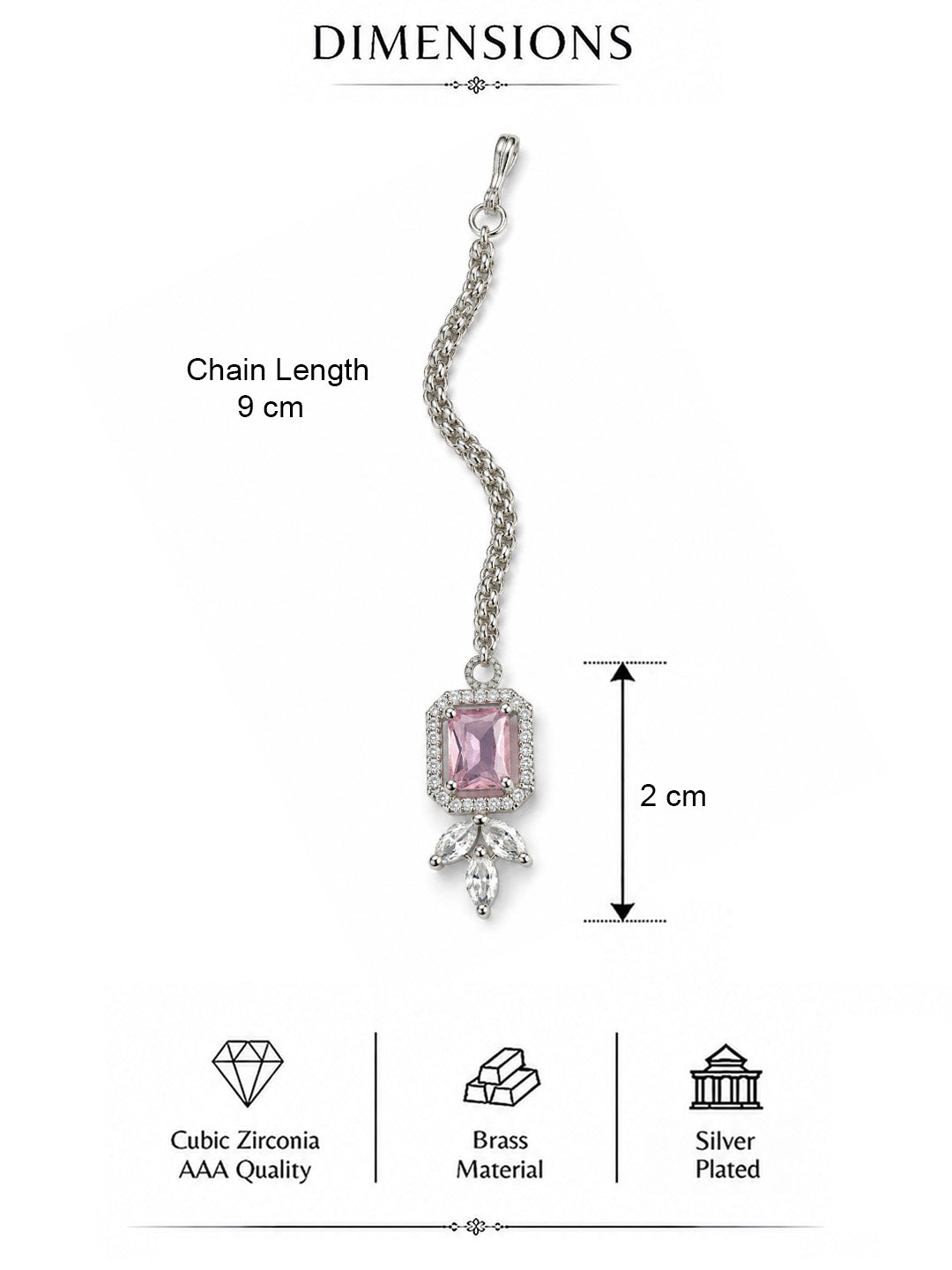 Silver Plated Pink AD Maang Tikka for Women
