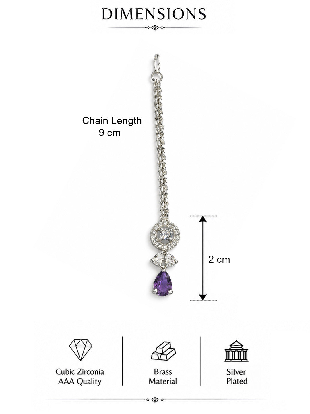Silver Plated Purple AD Maang Tikka for Women