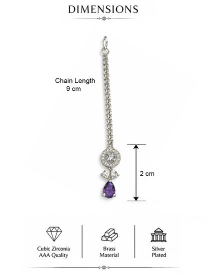Silver Plated Purple AD Maang Tikka for Women