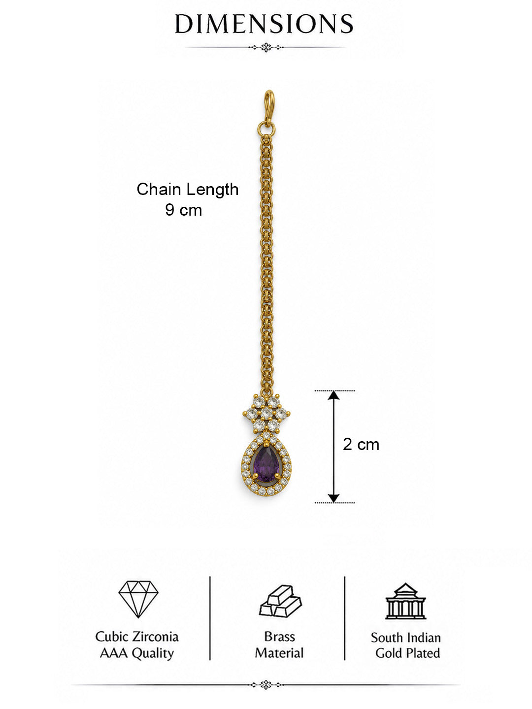 South Indian Gold Plated Purple AD Maang Tikka for Women