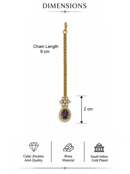 South Indian Gold Plated Purple AD Maang Tikka for Women
