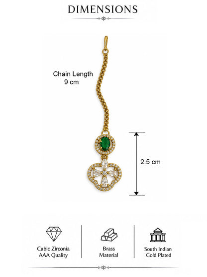 South Indian Gold Plated Green AD Maang Tikka for Women