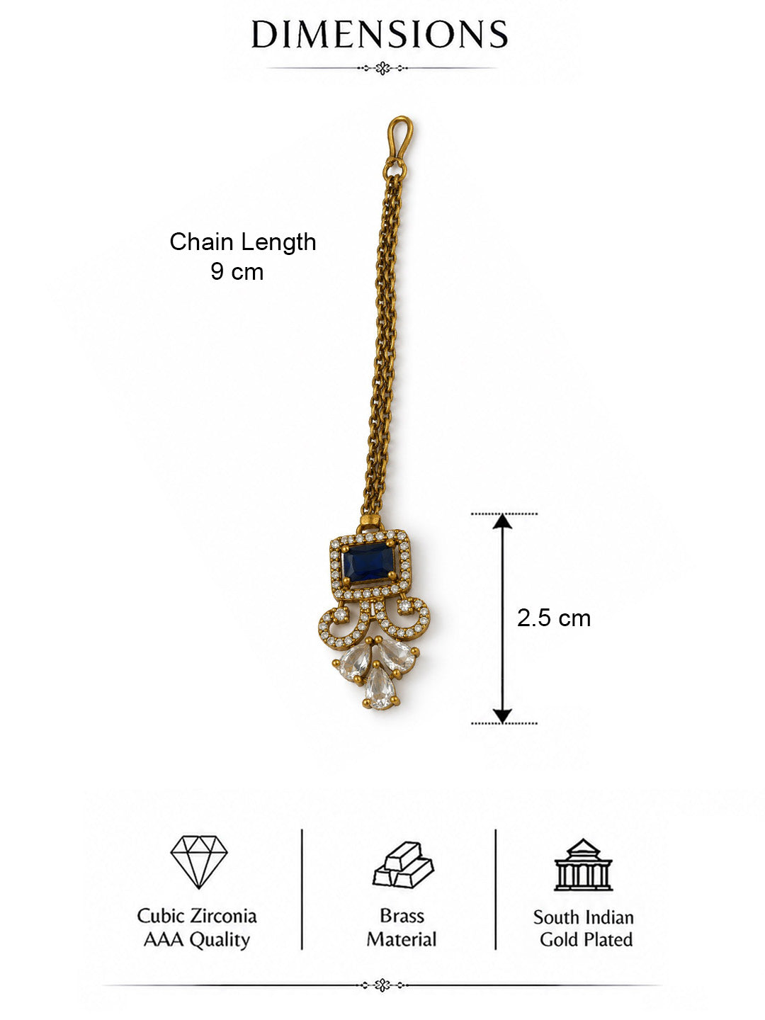 Antique Gold Plated Blue Maang Tikka for Women