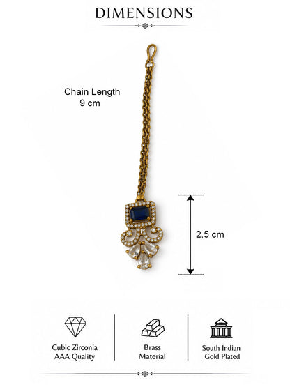 Antique Gold Plated Blue Maang Tikka for Women