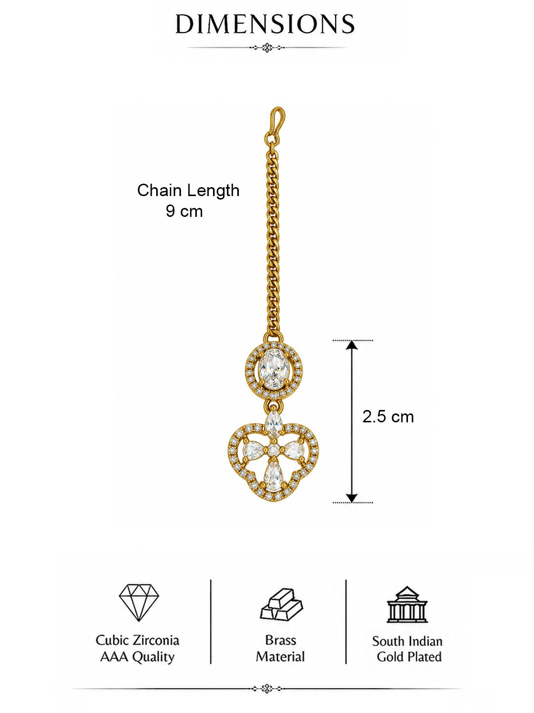 South Indian Gold Plated AD Maang Tikka for Women