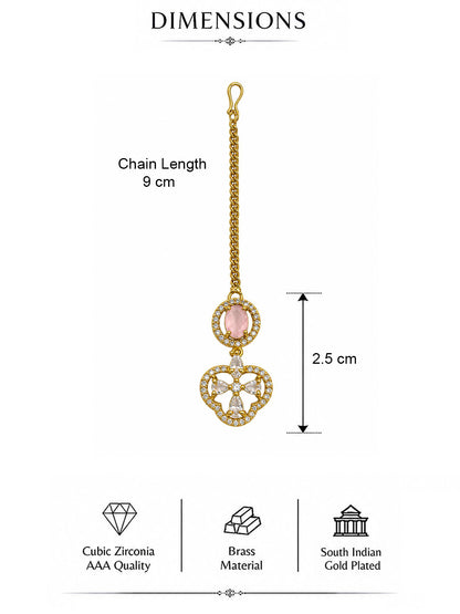 South Indian Gold Plated Pink AD Maang Tikka for Women
