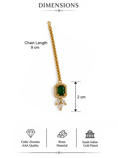 South Indian Gold Plated Green AD Maang Tikka for Women