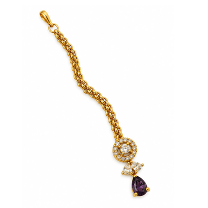 South Indian Gold Plated Purple AD Maang Tikka for Women