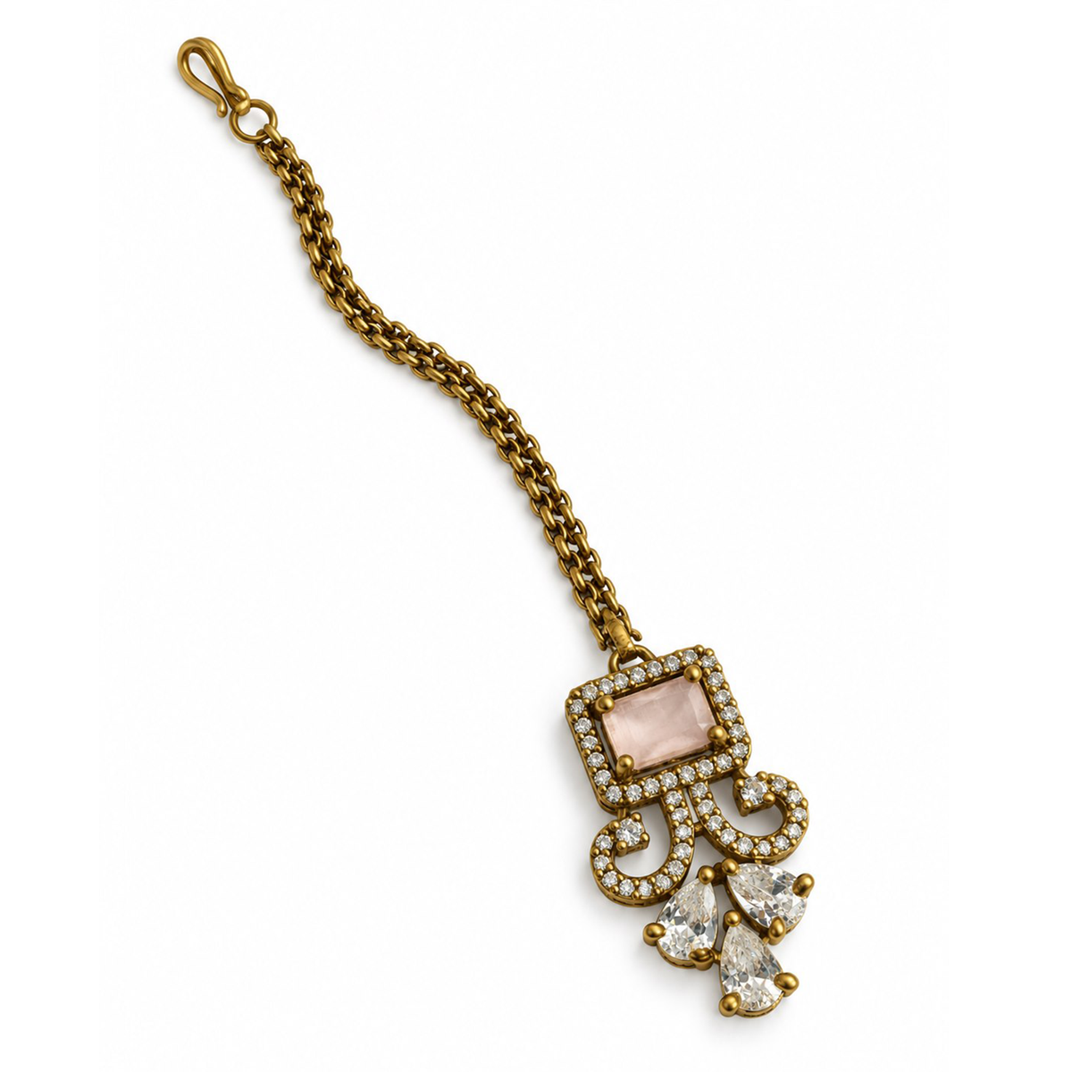 Antique Gold Plated Pink Maang Tikka for Women