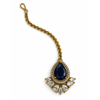 Antique Gold Plated Blue Maang Tikka for Women