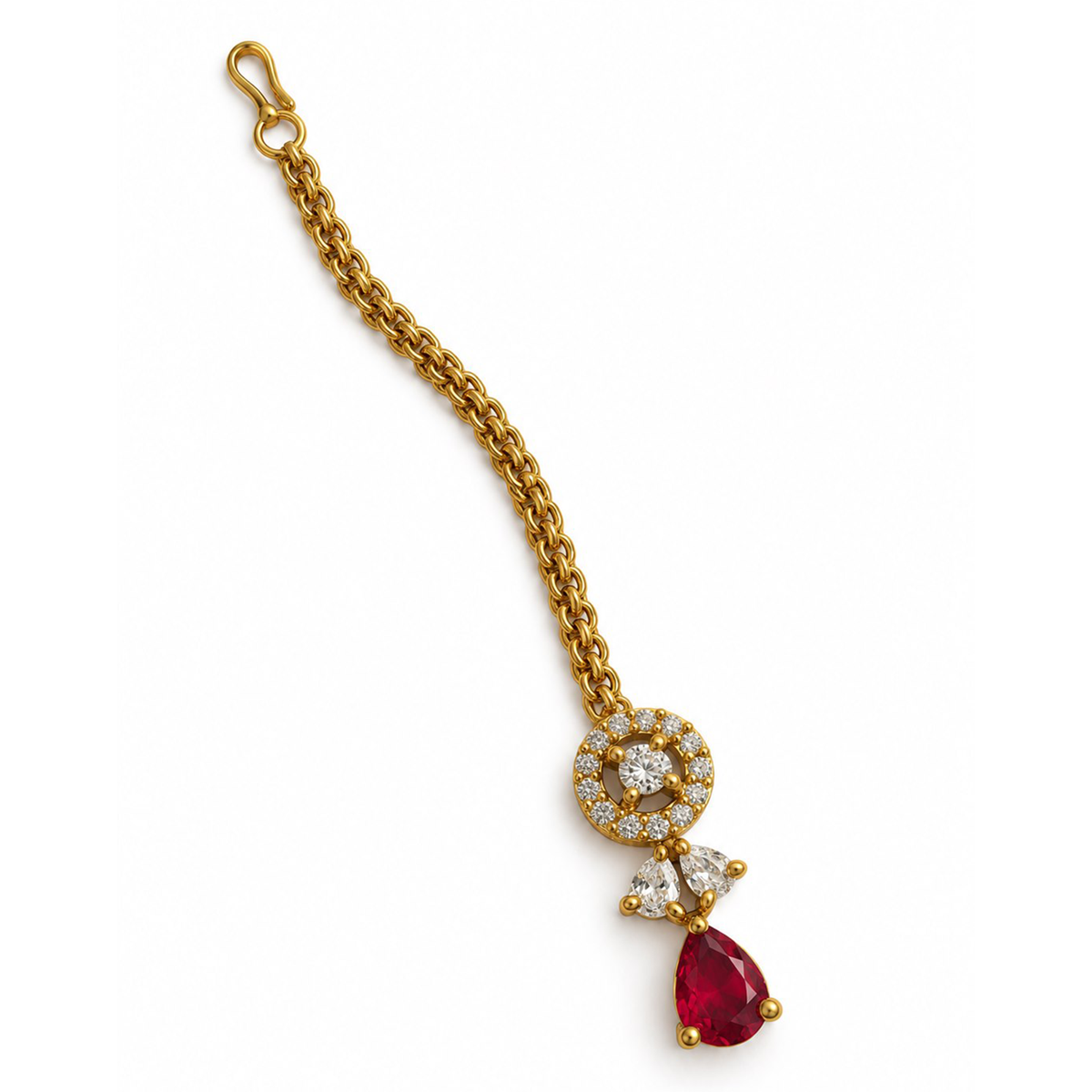 South Indian Gold Plated Red AD Maang Tikka for Women