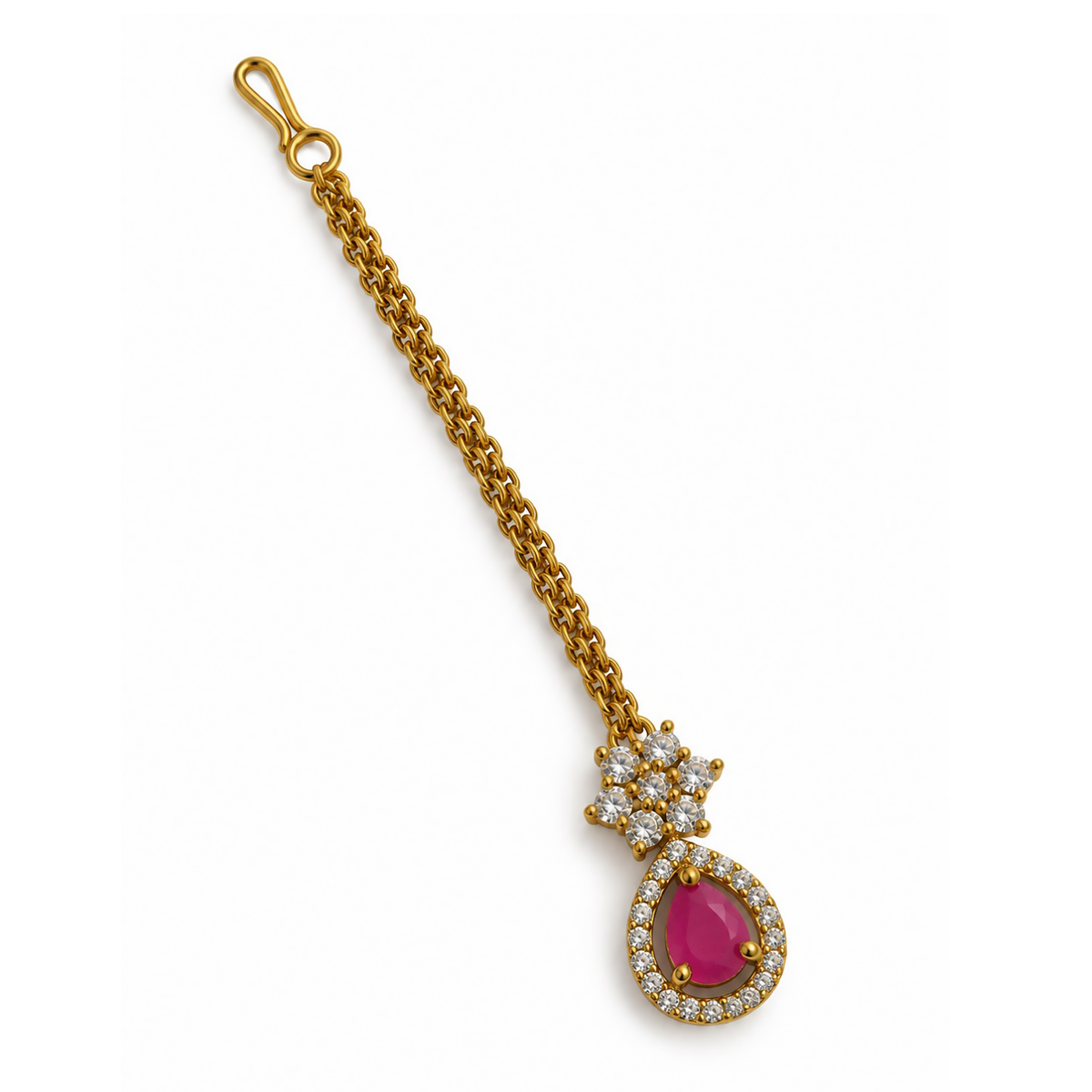 South Indian Gold Plated Ruby AD Maang Tikka for Women
