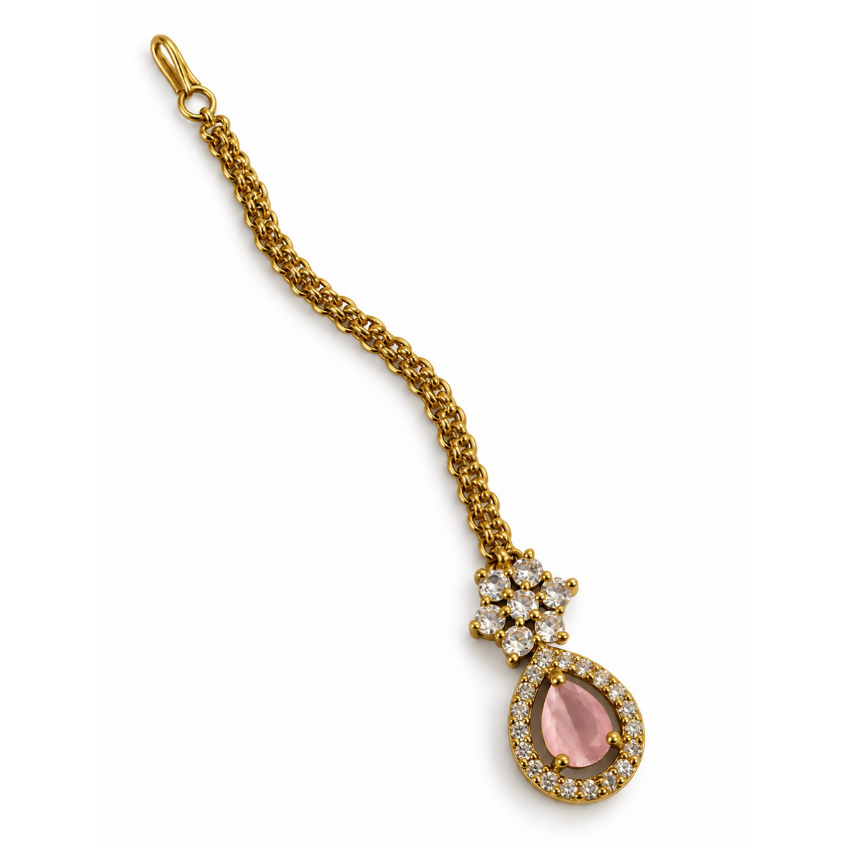 South Indian Gold Plated Pink AD Maang Tikka for Women