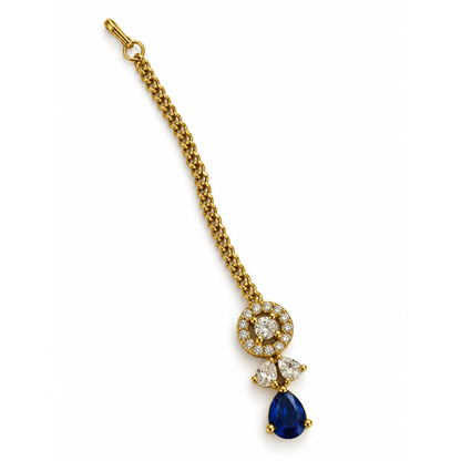 South Indian Gold Plated Blue AD Maang Tikka for Women