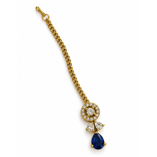 South Indian Gold Plated Blue AD Maang Tikka for Women