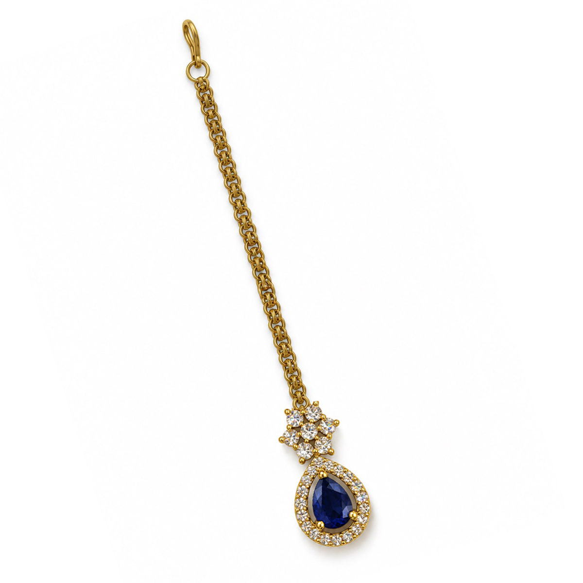 South Indian Gold Plated Blue AD Maang Tikka for Women