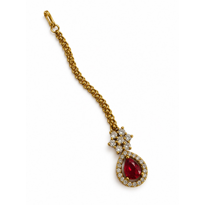 South Indian Gold Plated Red AD Maang Tikka for Women