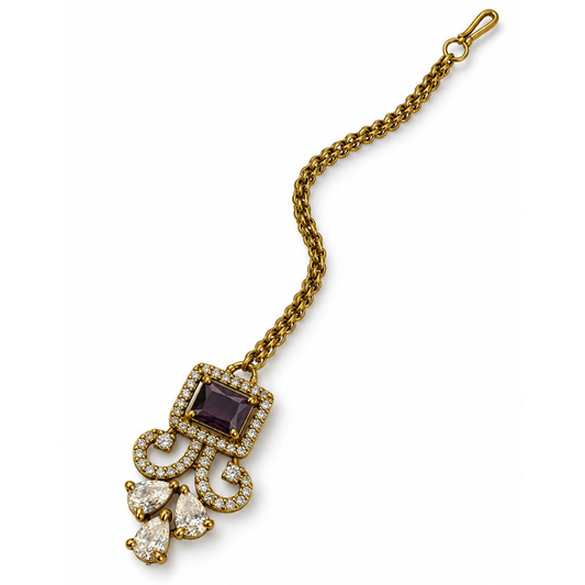 Antique Gold Plated Purple Maang Tikka for Women