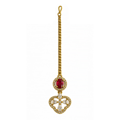 South Indian Gold Plated Red AD Maang Tikka for Women