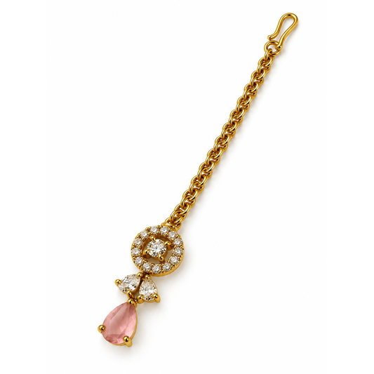 South Indian Gold Plated Pink AD Maang Tikka for Women