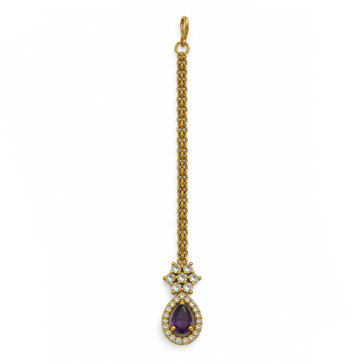 South Indian Gold Plated Purple AD Maang Tikka for Women