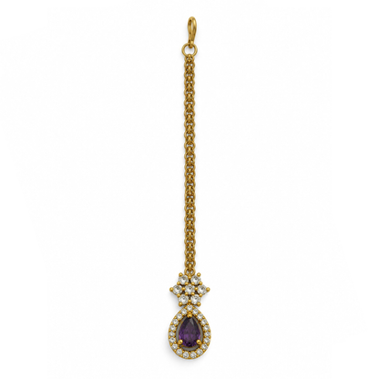 South Indian Gold Plated Purple AD Maang Tikka for Women