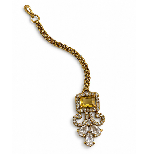 Antique Gold Plated Yellow Maang Tikka for Women