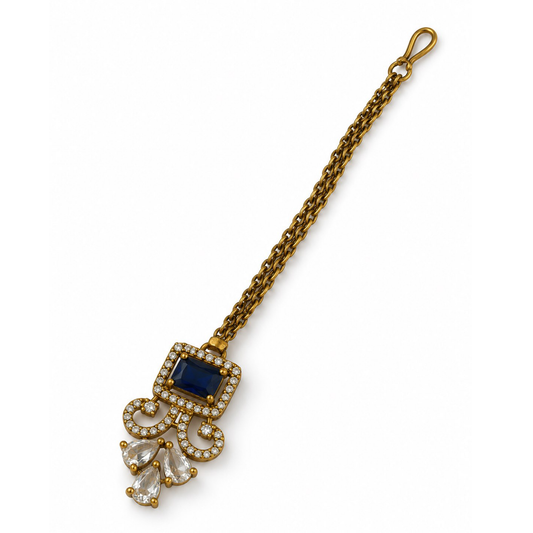 Antique Gold Plated Blue Maang Tikka for Women