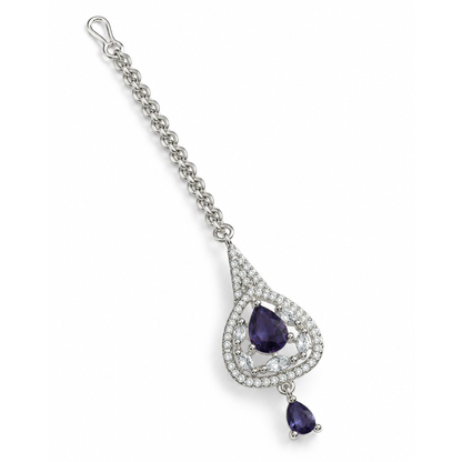 Silver Plated Purple AD Maang Tikka for Women
