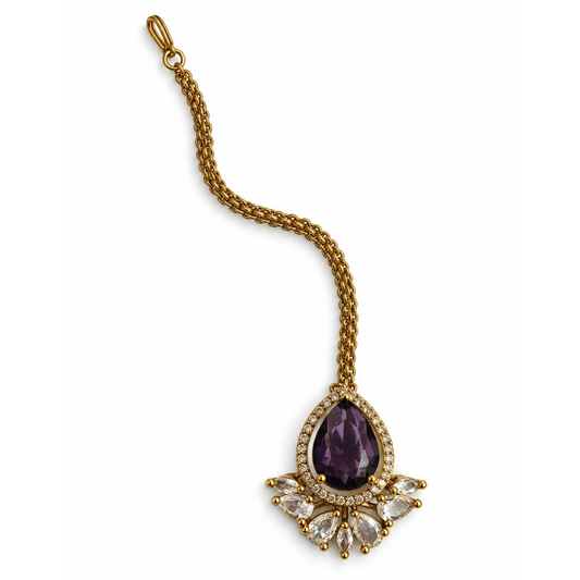 Antique Gold Plated Purple Maang Tikka for Women