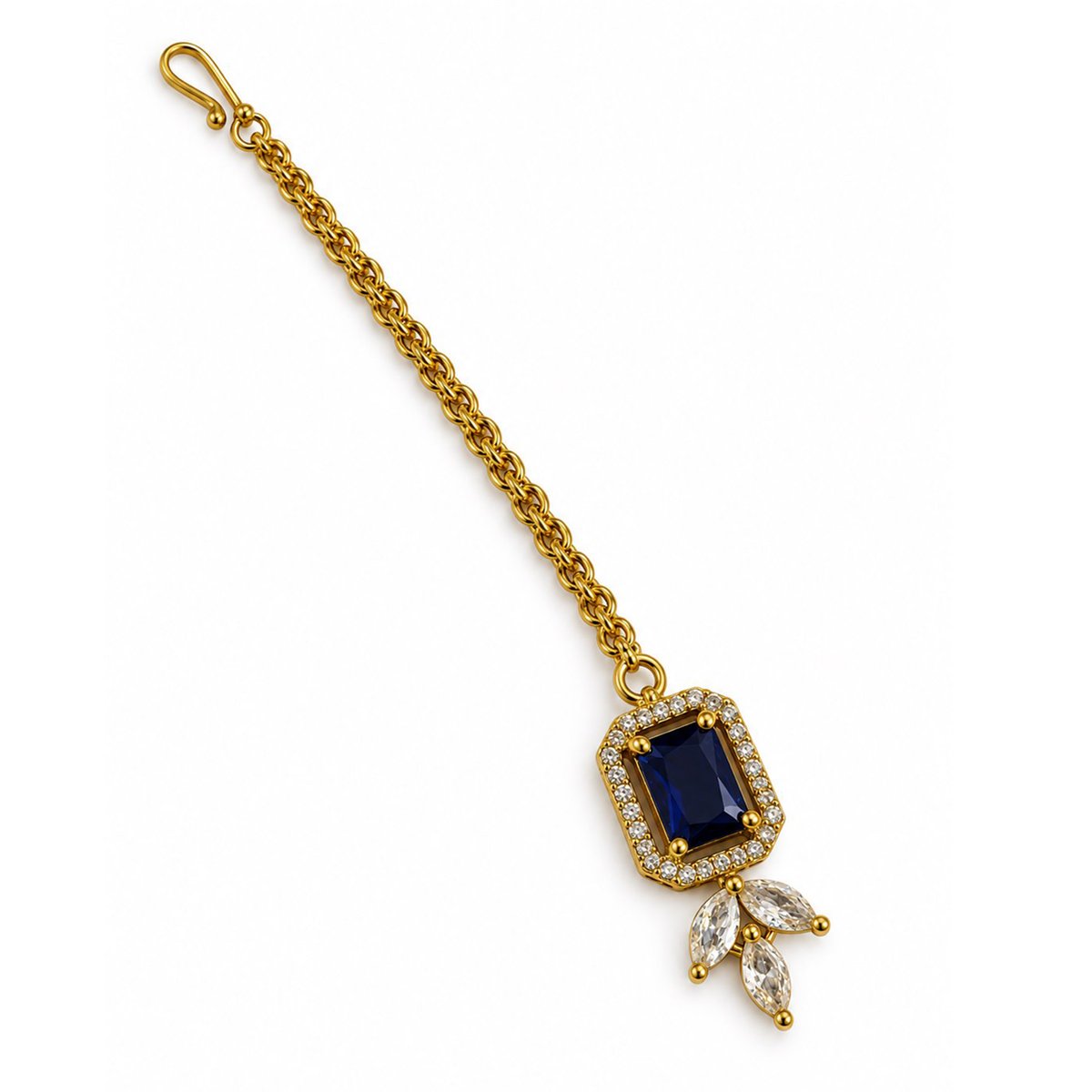 South Indian Gold Plated Blue AD Maang Tikka for Women