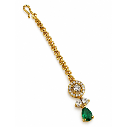 South Indian Gold Plated Green AD Maang Tikka for Women