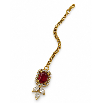 South Indian Gold Plated Red AD Maang Tikka for Women