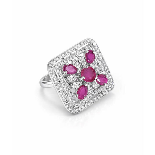 Silver-Plated American-Diamond Studded Adjustable Finger Ring