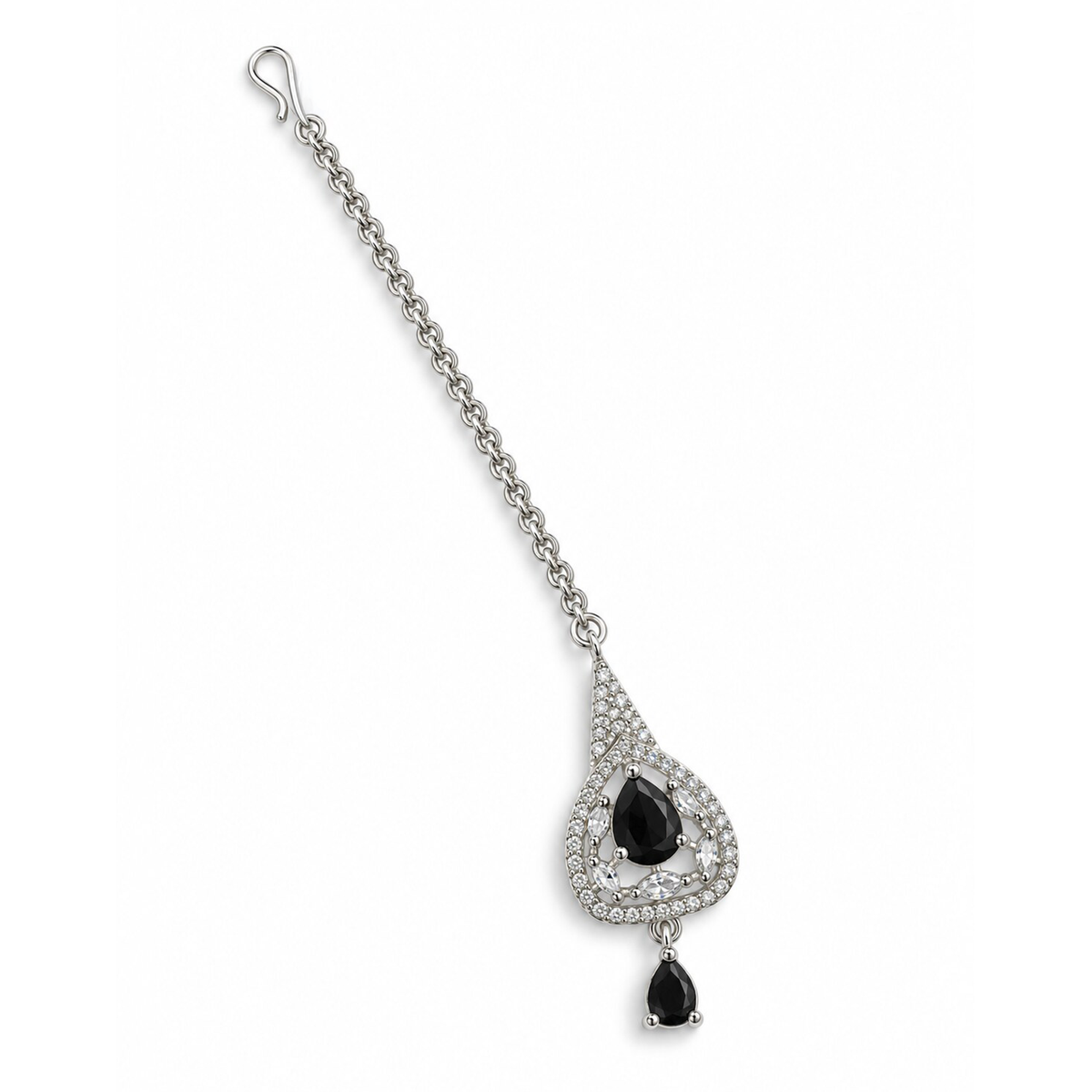 Silver Plated Black AD Maang Tikka for Women