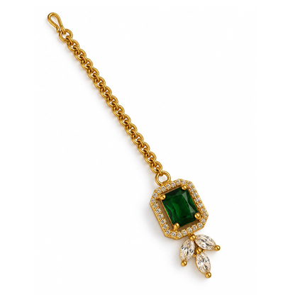 South Indian Gold Plated Green AD Maang Tikka for Women