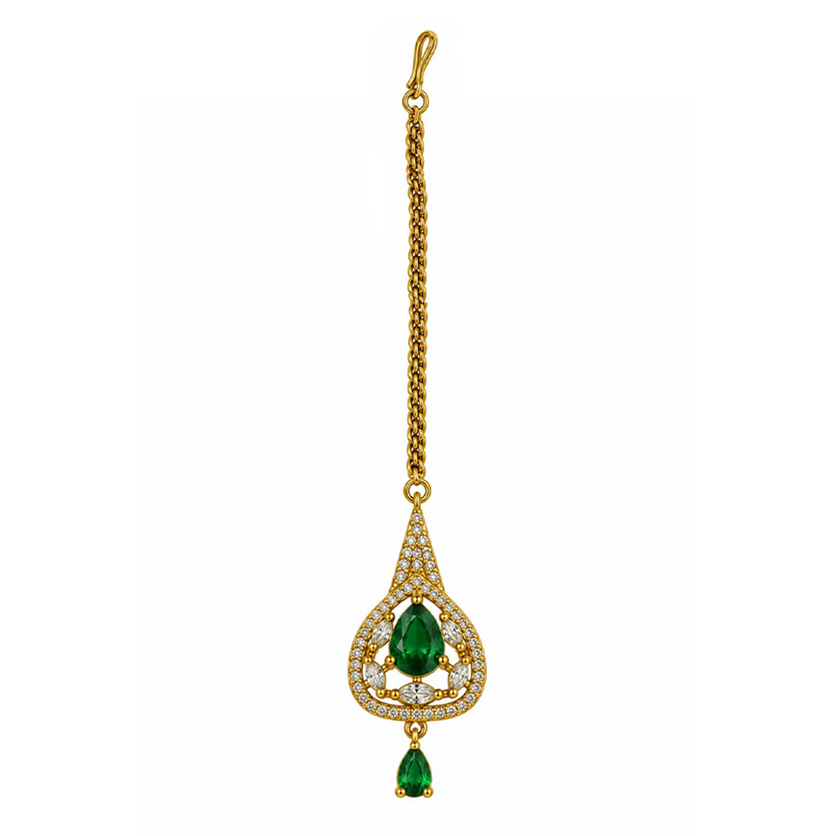 South Indian Gold Plated Green AD Maang Tikka for Women