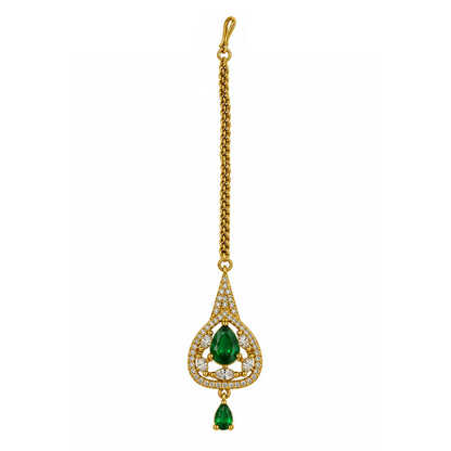 South Indian Gold Plated Green AD Maang Tikka for Women