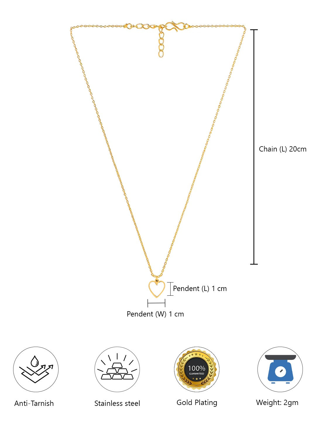 Anti Tarnish Stainless Steel Heart Necklace